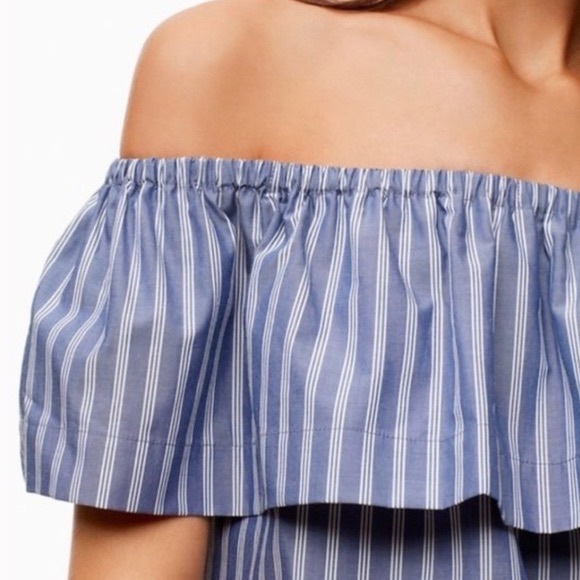 Aritzia | Wilfred | Hollande Off the Shoulder Blouse — Blue/White | Size Small - Picture 2 of 9